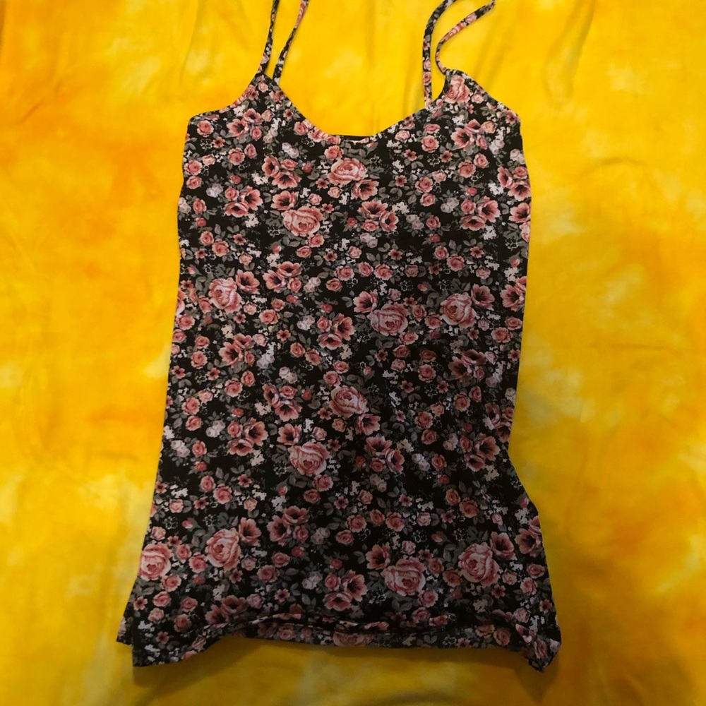 Black floral tank top